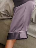 SilkSilky  Pure Silk Long Sleeve Lapel Women's Pajamas PurpleGray 005