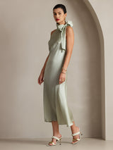 [Light Green] SilkSilky  Sleeveless Tie Neck Dress 006