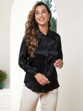 SilkSilky US 19Momme Silk Blend Long Sleeve Collar Women's Shirt Black 004