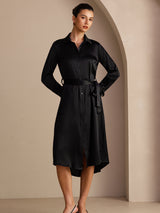 [Black] SilkSilky Long Sleeve Lapel Collar Dress 007