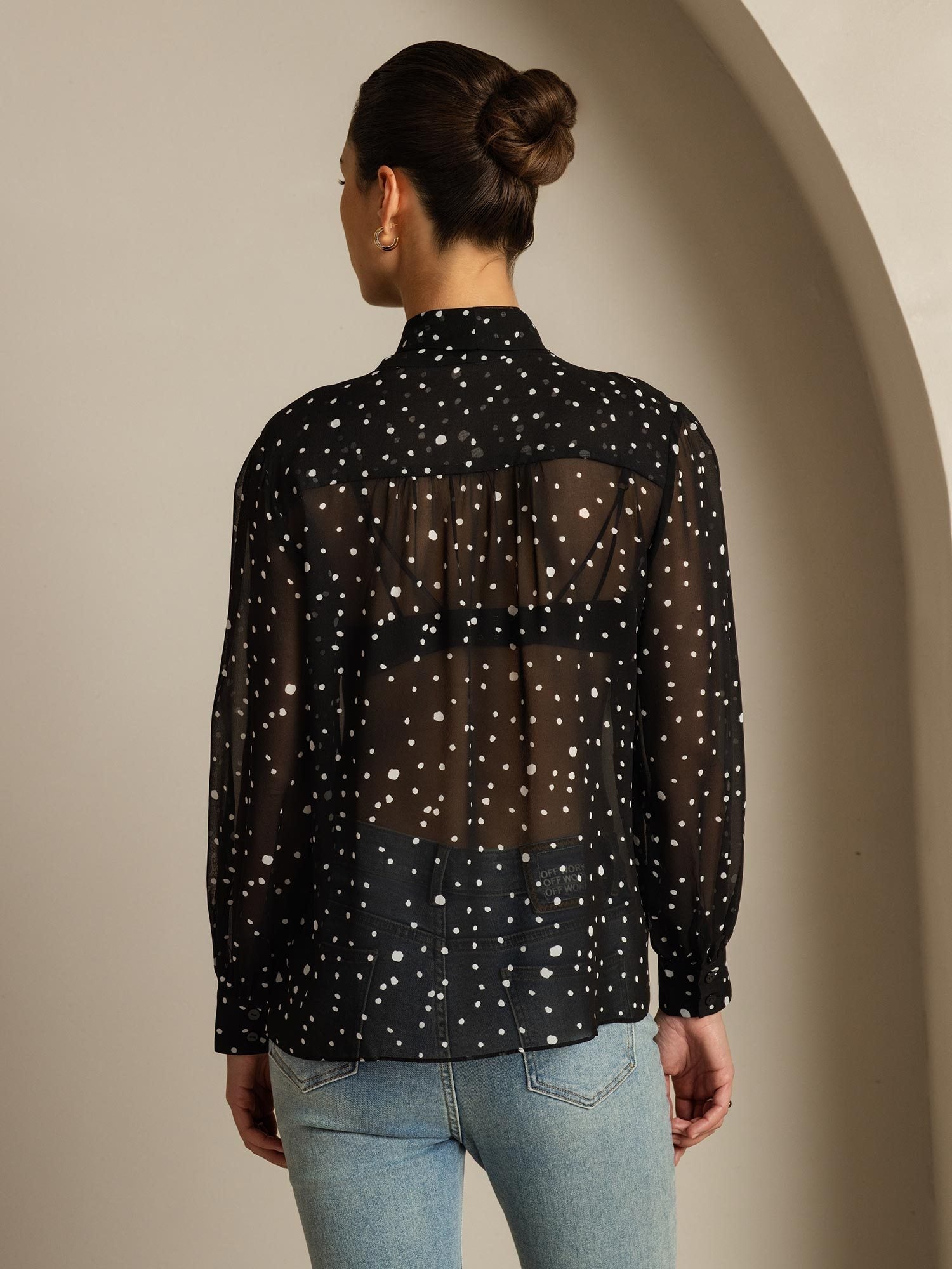 [PolkaDot] SilkSilky Pure Silk Tie Neck Women's Shirt 002