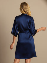 [Dark Blue] SilkSilky  Half Sleeve Women's Robe 002