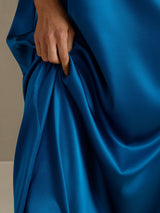 [Teal] SilkSilky 3/4 Sleeve Round Neck Dress 003