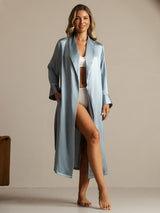 [Grayish Blue] SilkSilky  Pure Silk Collar Women's Robe 008,
