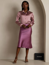 [Pale Mauve] SilkSilky  Long Sleeve Lapel Collar Women's Shirt 008