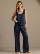 [Dark Blue] SilkSilky  19Momme Machine-Washable Silk Sleeveless Scoop Neck Women's Pajamas 005