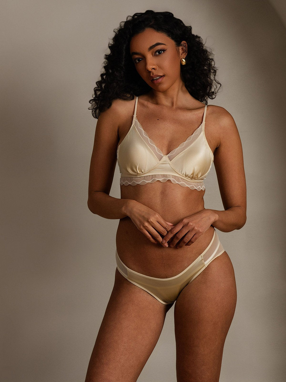 SilkSilky Pure Silk Bra&Panty Set Beige 004