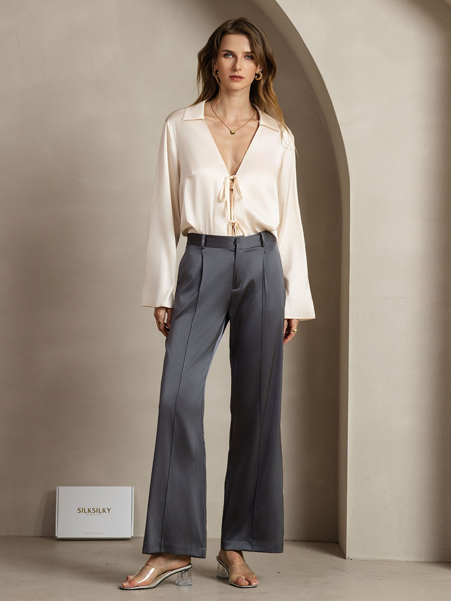 [DarkGray] SilkSilky 19Momme Silk Womens Pants 003