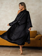 [Black] SilkSilky  Long Sleeve V Neck Nightgown&Robe Set 002