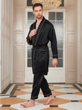 SilkSilky US Pure Silk 3/4 Sleeve Deep V Neck Men's Robe Black 007