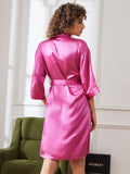 SilkSilky US Pure Silk Half Sleeve Womens Robe RoseRed 002