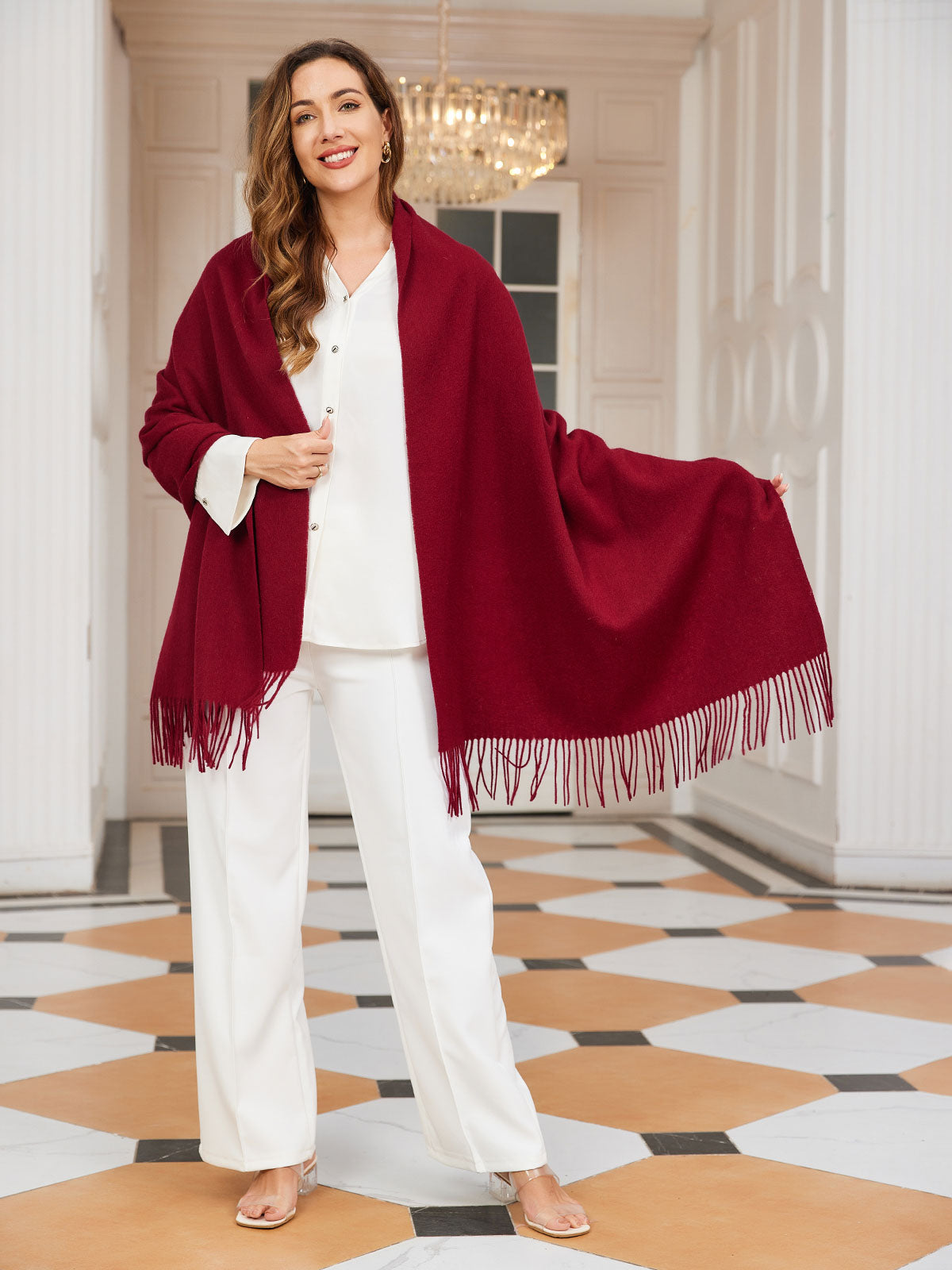[Wine] SilkSilky  Wool Scarf 002
