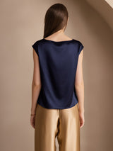 [Dark Blue] SilkSilky  Cap Sleeve Cowl Neck Women's T-Shirt 002