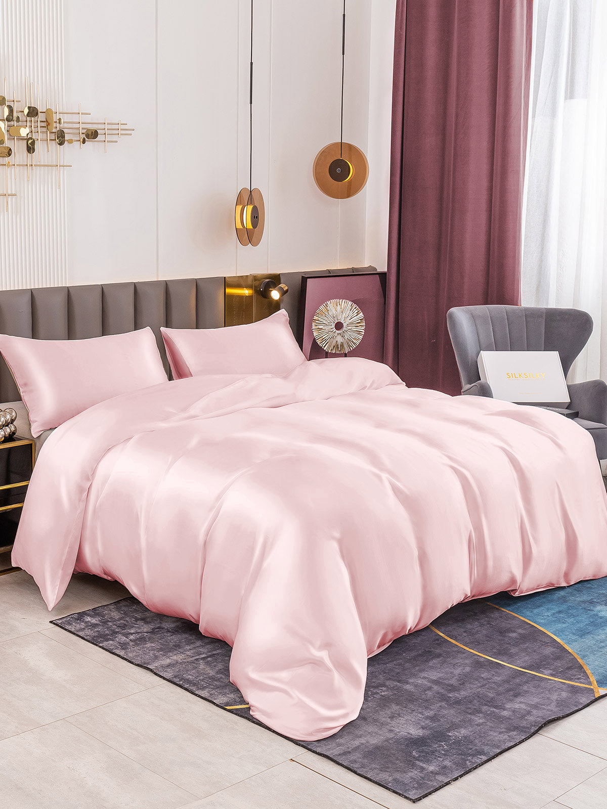 SilkSilky US 19Momme Pure Silk Bedding Set Pink 001