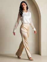 [White] SilkSilky  Long Sleeve Lapel Collar Women's Shirt 008