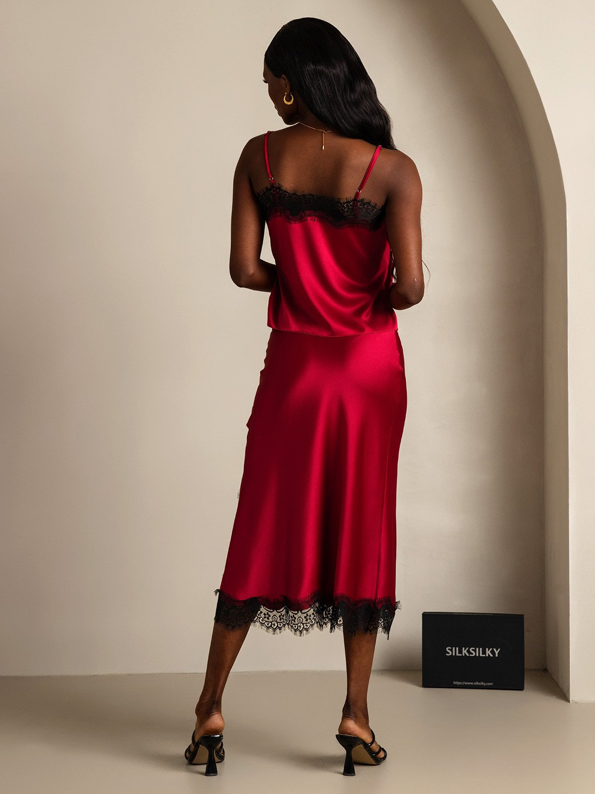 SilkSilky 19Momme Silk Camisole Set Wine 002