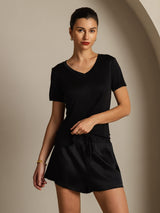 [Black] SilkSilky  Short Sleeve V Neck Women's T-Shirt 003