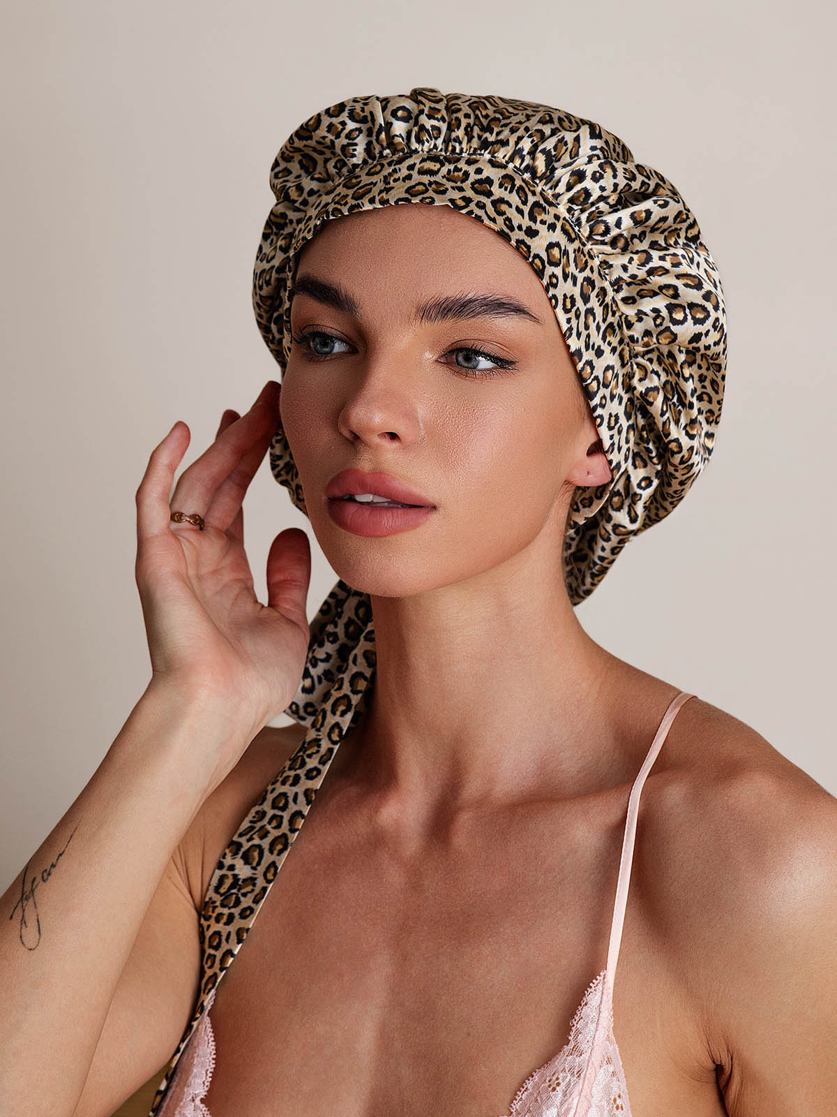 [Leopard] SilkSilky  Pure Silk Sleep Cap 002