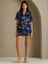 [Navy Lion] SilkSilky Short Sleeve Notch Collar Women's Pajamas 007