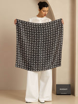 Black and white geometric silk square scarf, 90x90cm