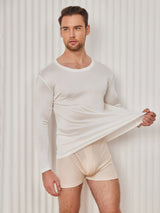 [White] SilkSilky  Long Sleeve Round Neck Men's T-Shirt 004