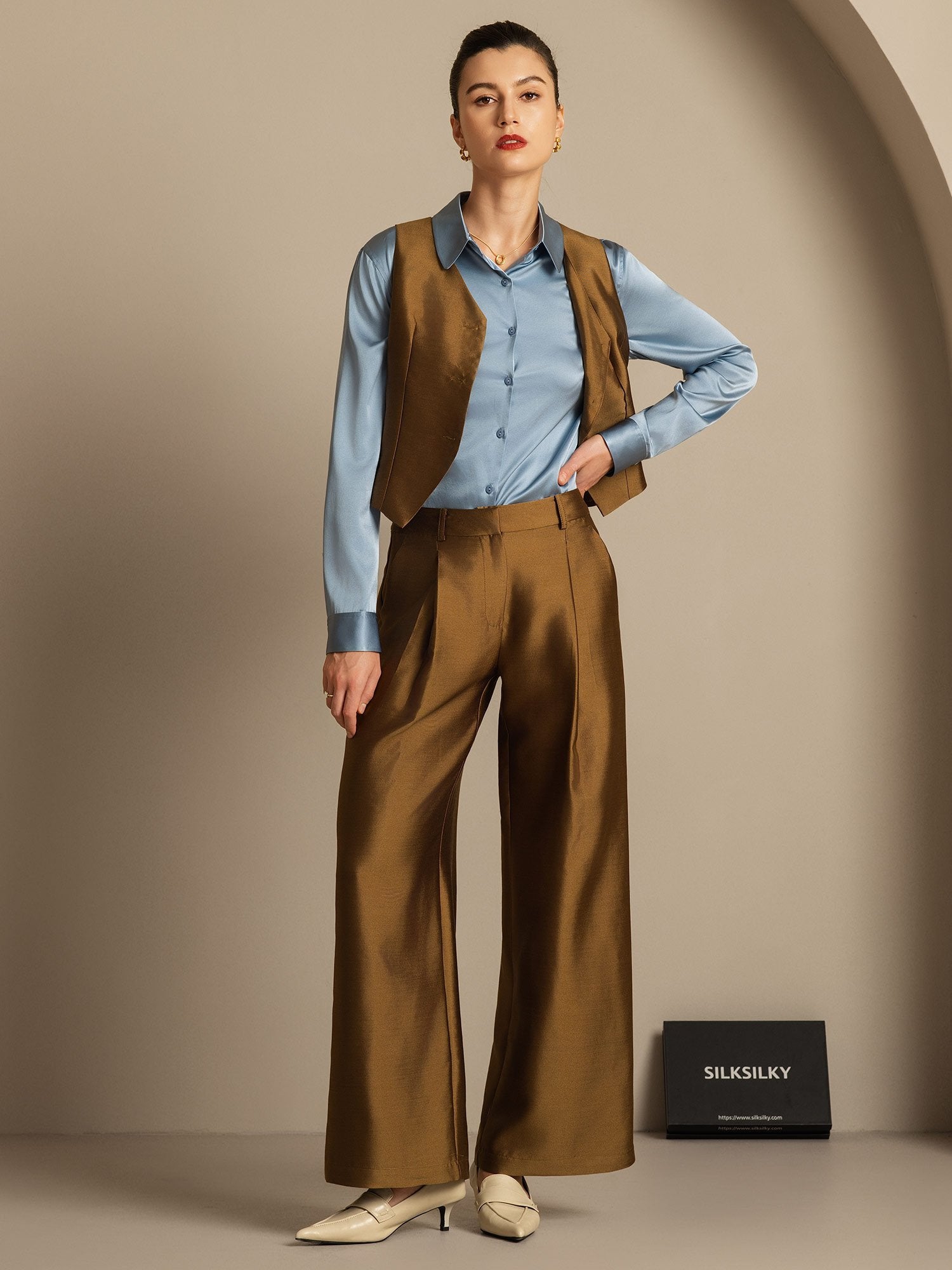 [Bronze] SilkSilky 32Momme Silk V Neck Women's Vest 008