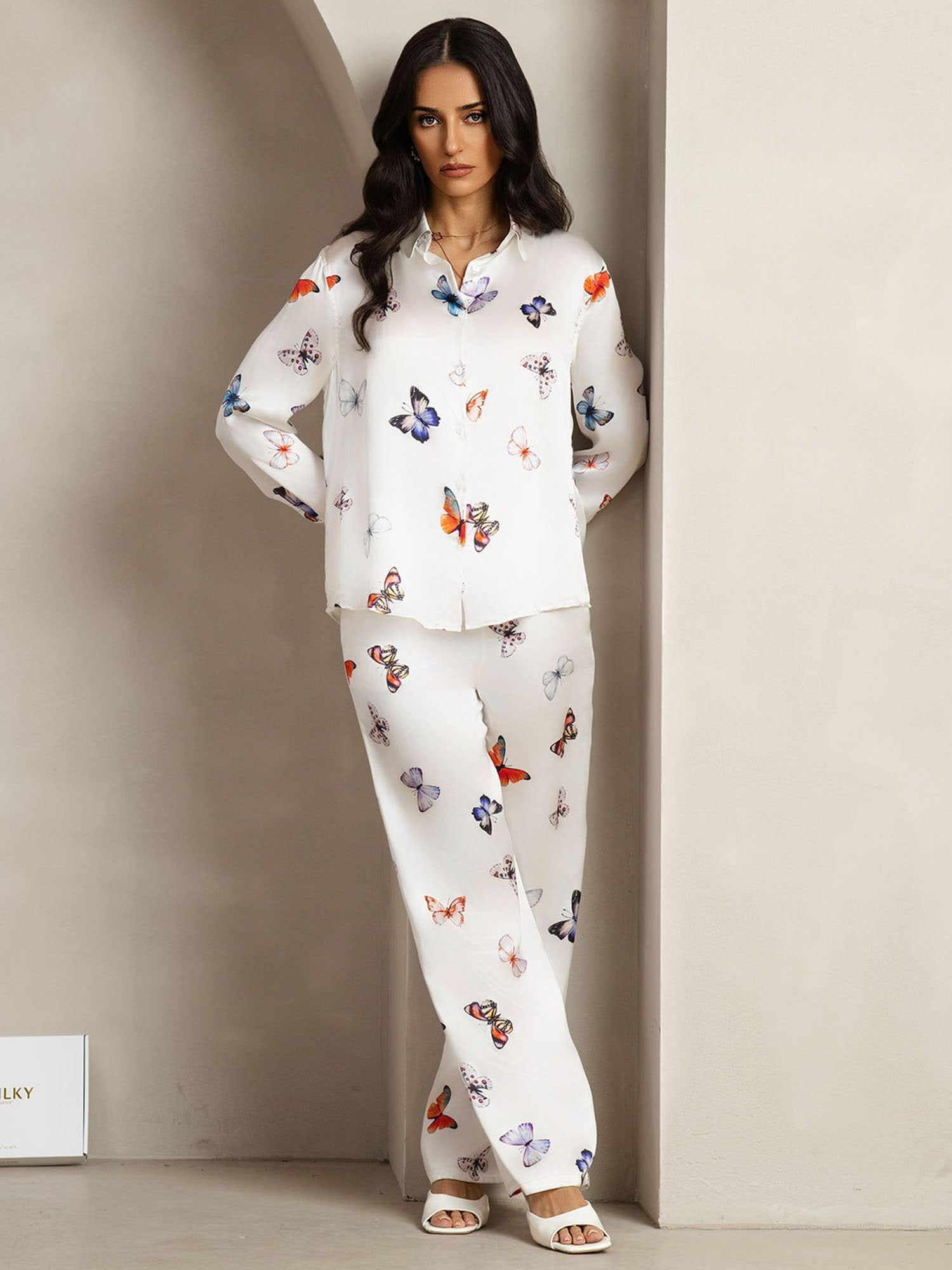 [WhiteButterfly] SilkSilky 19Momme Silk Lapel Collar Women''s Outfit Sets 003