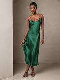 SilkSilky  Pure Silk Sleeveless Round Neck Dress Green 006