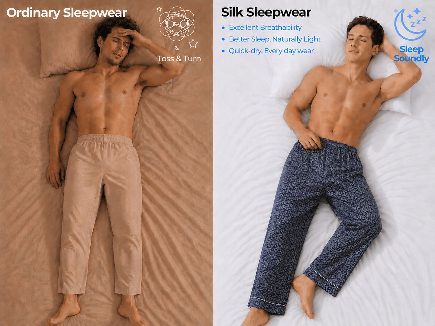 Men's Pure Silk Sleep Pants | Elastic Waist – SILKSILKY