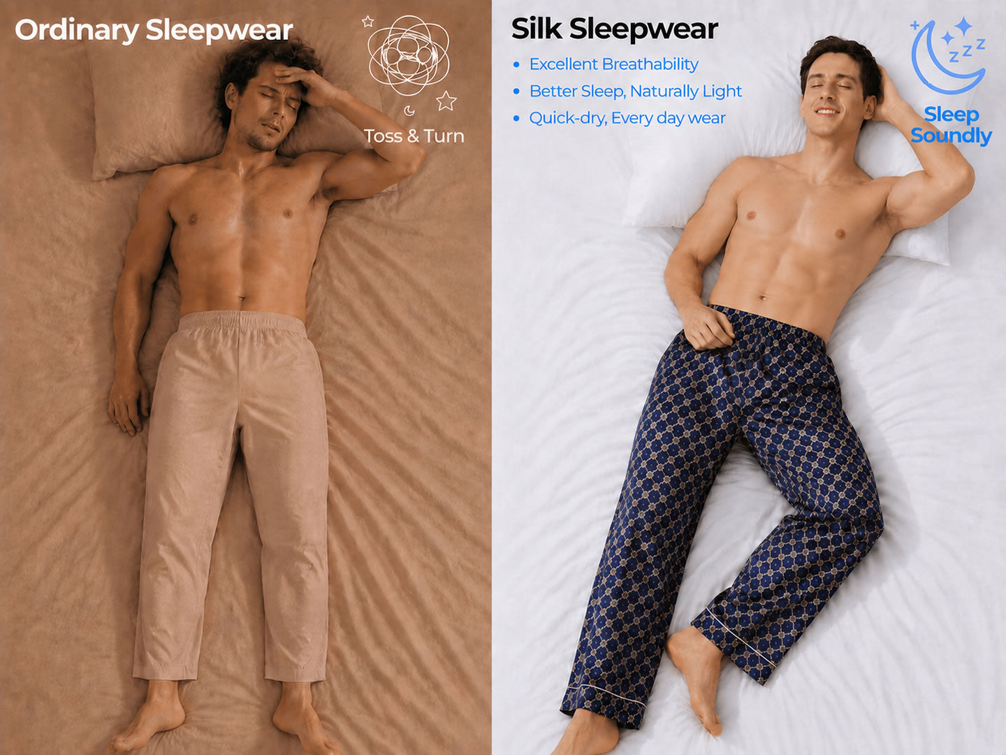 Mens Silk Sleep Pants | Navy Chain Print – SILKSILKY
