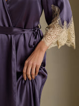 [Purple Gray] SilkSilky  3/4 Sleeve Women's Robe 005