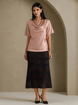 [Tuscany] SilkSilky  Short Sleeve Cowl Neck Women's Blouse 007