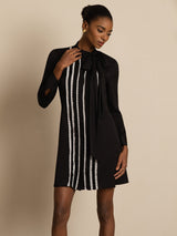 [Black] SilkSilky 19Momme Silk Long Sleeve Tie Neck Dress 004