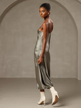 [Grayish Green] SilkSilky  Spaghetti Strap V Neck Dress 002