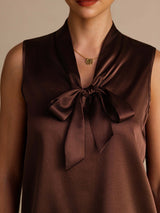 [Bitter Chocolate] SilkSilky Sleeveless Tie Neck Camisole Top 004