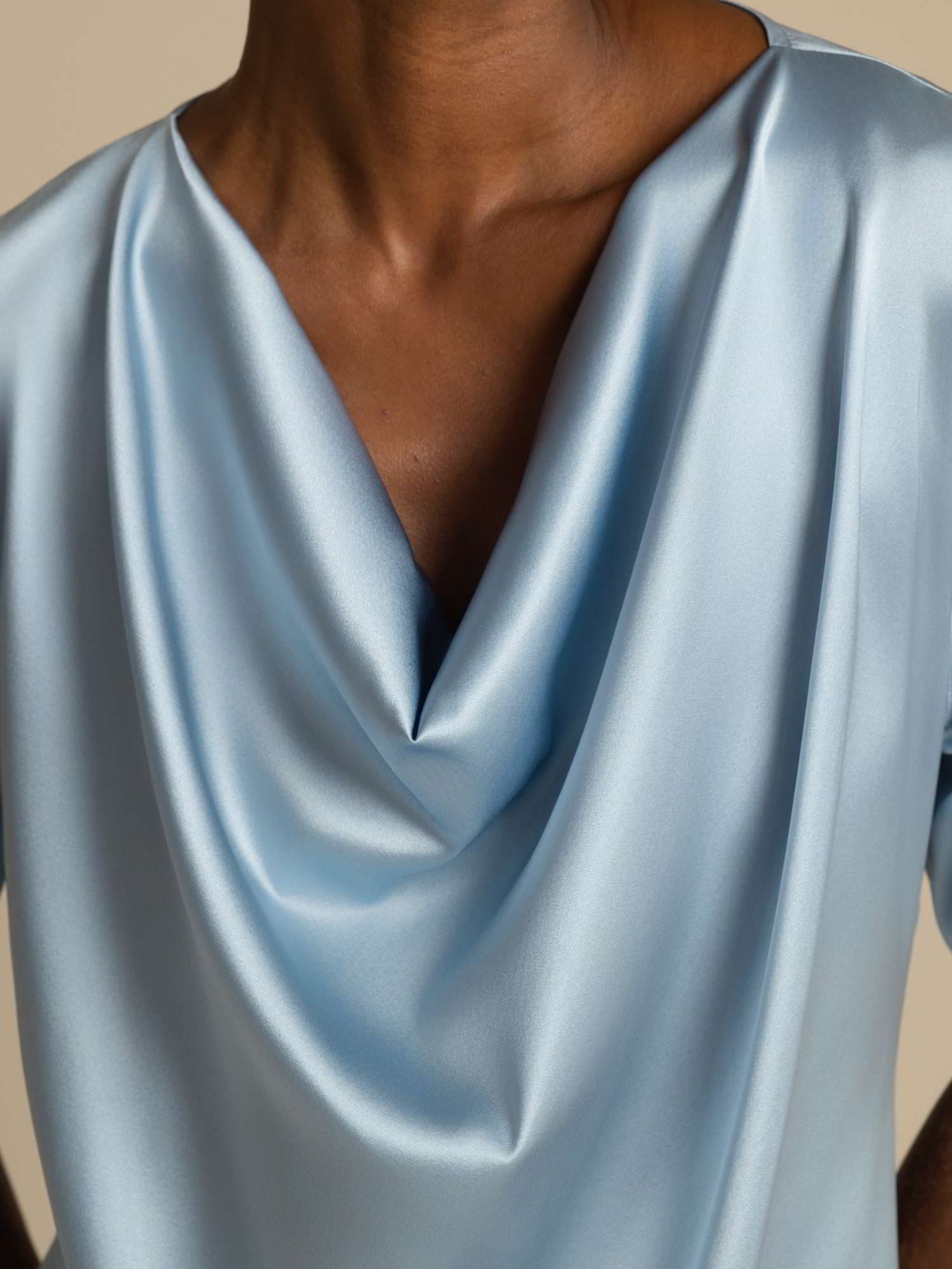 [Grayish Blue] SilkSilky  19Momme Silk Short Sleeve Cowl Neck Blouse 003