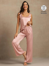 [Peach Skin] SilkSilky  19Momme Machine-Washable Silk Sleeveless Scoop Neck Women's Pajamas 001