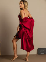 [Wine] SilkSilky  Half Sleeve V Neck Nightgown&Robe Set 002