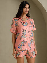 [Pink Cat] SilkSilky  Short Sleeve Lapel Collar Women's Pajamas 008