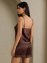 [Brown] SilkSilky  Spaghetti Strap V Neck Camisole Set 002
