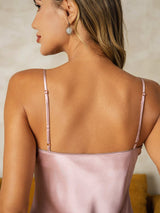 [Pink] SilkSilky  Pure Silk Spaghetti Strap V Neck Nightgown 004