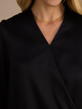[Black] SilkSilky Long Sleeve Wrap Women's Blouse 005