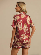 [Wine Dragon] SilkSilky  Short Sleeve Notch Collar Women's Pajamas 002