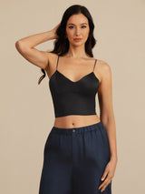 [Black] SilkSilky  Spaghetti Strap V Neck Camisole Top 005