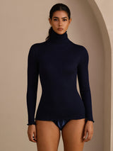 [Dark Blue] SilkSilky  Long Sleeve Turtle Neck Women's T-Shirt 003