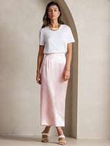 [Pink] SilkSilky  19Momme Stretch Silk Charmeuse Skirt 005