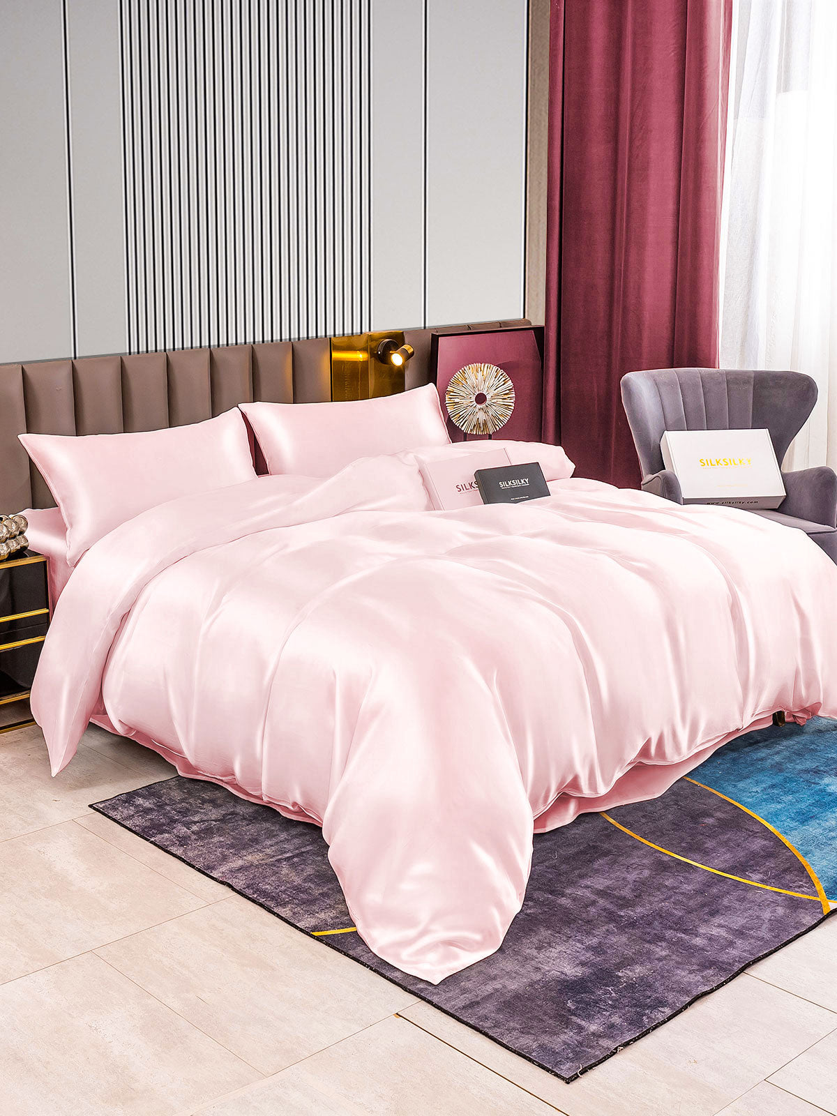 SilkSilky US 22Momme Pure Silk Bedding Set Pink 002