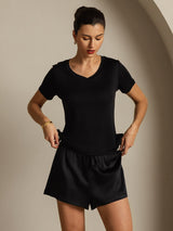 [Black] SilkSilky  Short Sleeve V Neck Women's T-Shirt 007