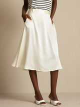 [Ivory] SilkSilky  19Momme Stretch Silk Charmeuse Skirt 001