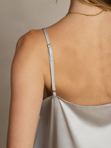 [Silver] SilkSilky  19Momme Stretch Silk Charmeuse Spaghetti Strap Scoop Neck Camisole Top 006